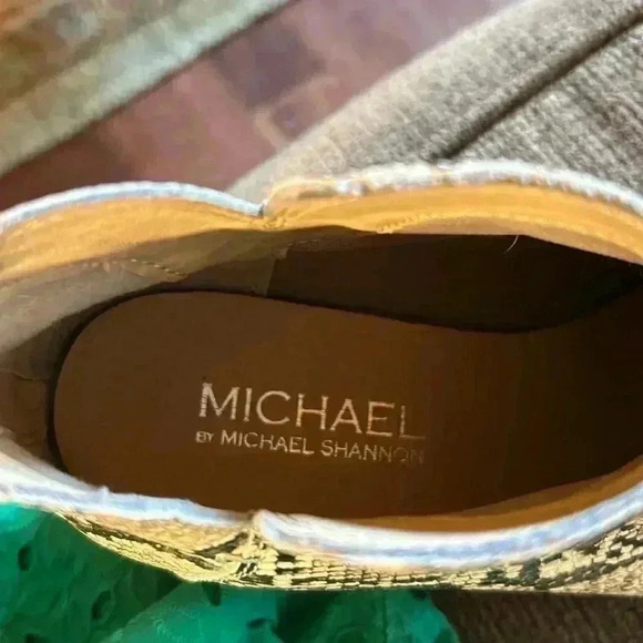 women’s booties size 6.5, cream, brown, and black snakeskin - Picture 3 of 3